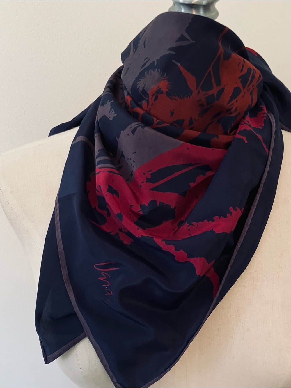 VTG Vera Neumann Scarf Abstract Floral Purple Pink Square 27in Colorful Preppy
